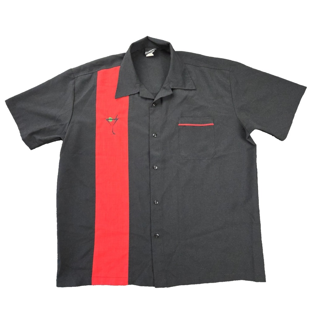 Be Retro Bowling Shirt USA Made Black Red Martini Graphic 100% Poly Men's L